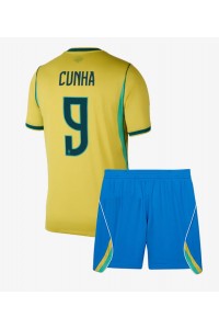 Brasilia Matheus Cunha #9 Jalkapallovaatteet Lasten Kotipeliasu MM-kisat 2026 Lyhythihainen (+ Lyhyet housut)